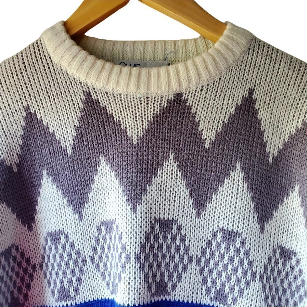 VINTAGE Weekend Aztec White Fleece Retro Coastal Sweater. Size Large - Picture 6 of 7